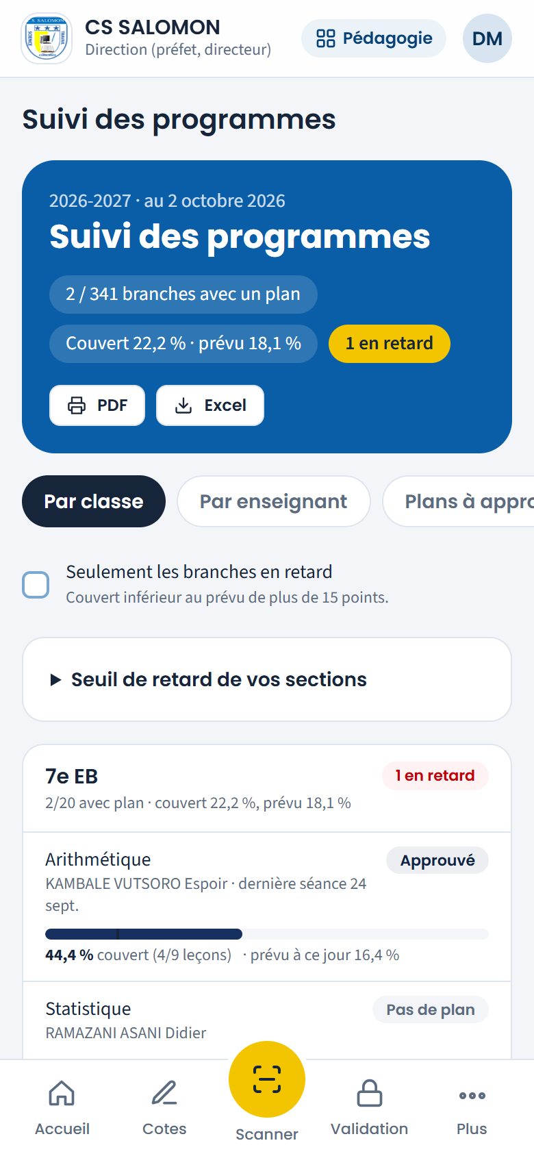 Suivi des programmes du secondaire (téléphone)