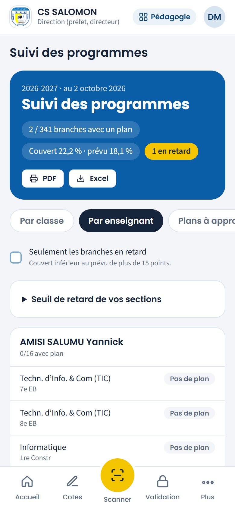 Suivi par enseignant (téléphone)