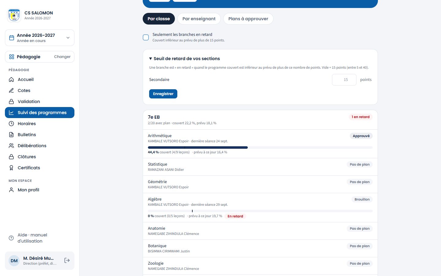 Seuil de retard par section (ordinateur)