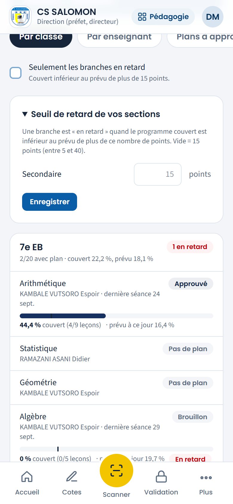 Seuil de retard par section (téléphone)