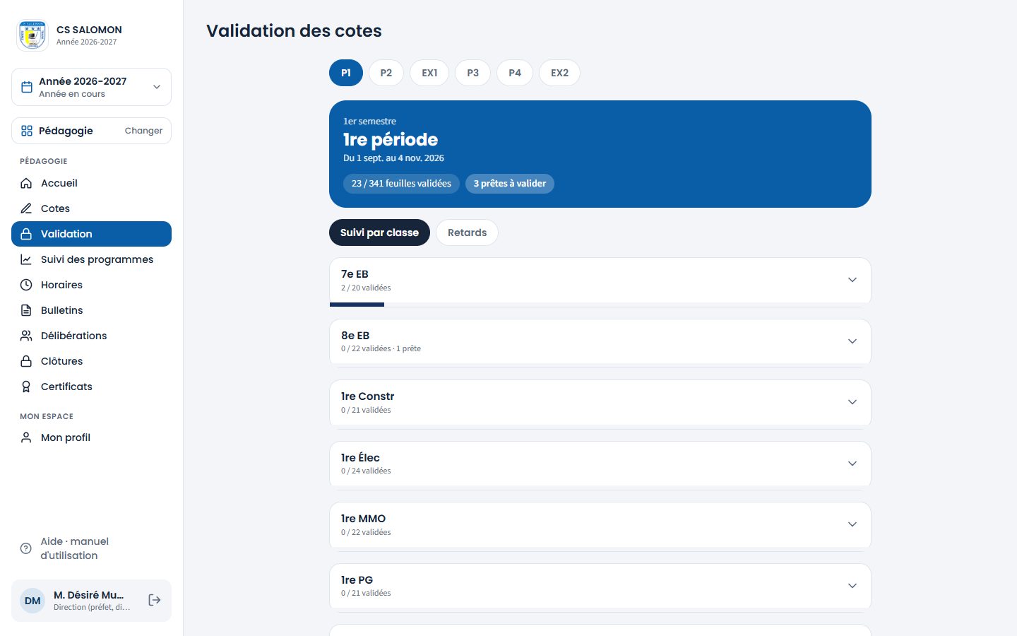 Validation des cotes du secondaire (ordinateur)