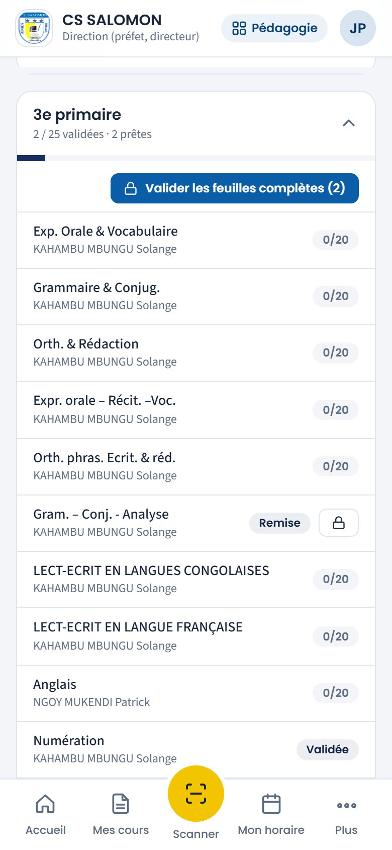 Branches de la 3e primaire à valider (téléphone)