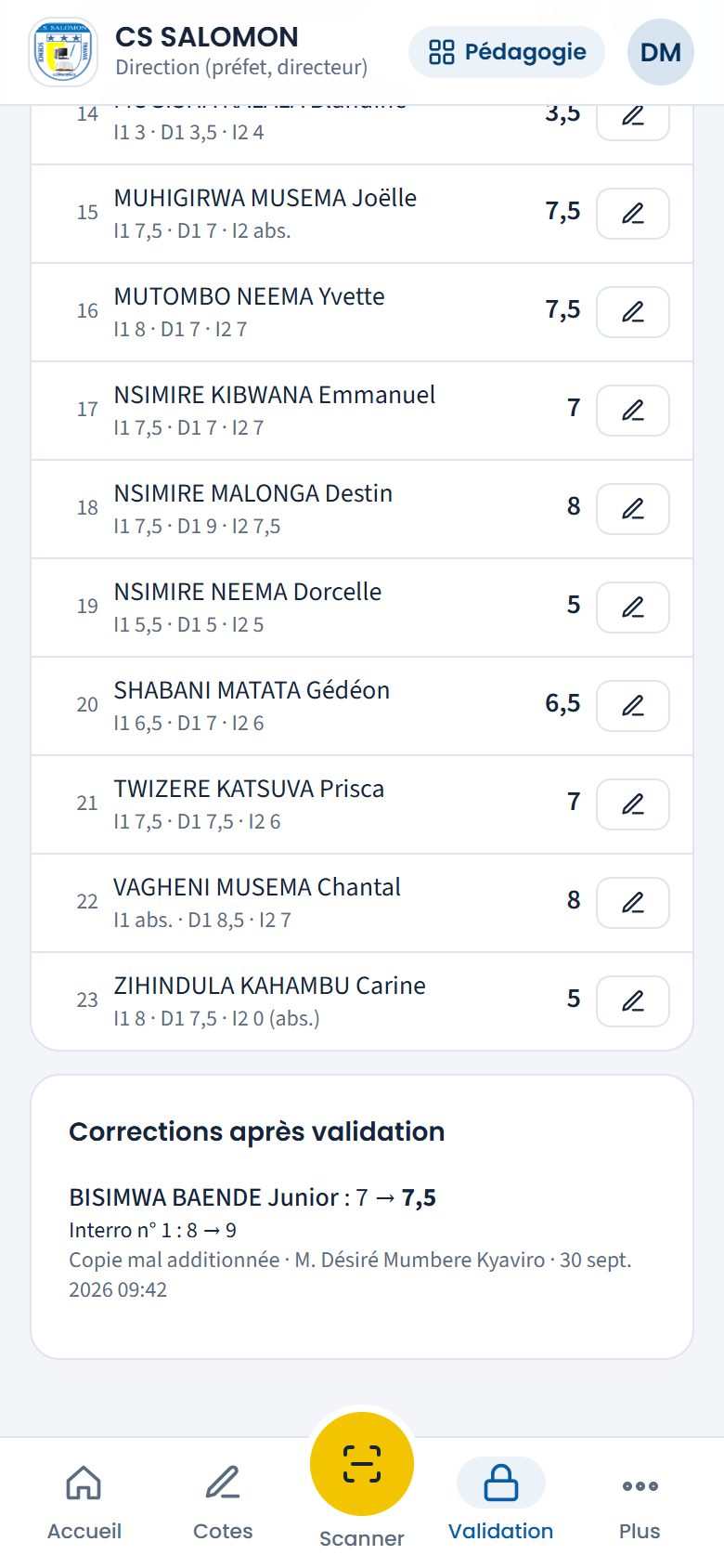 Corrections après validation (téléphone)