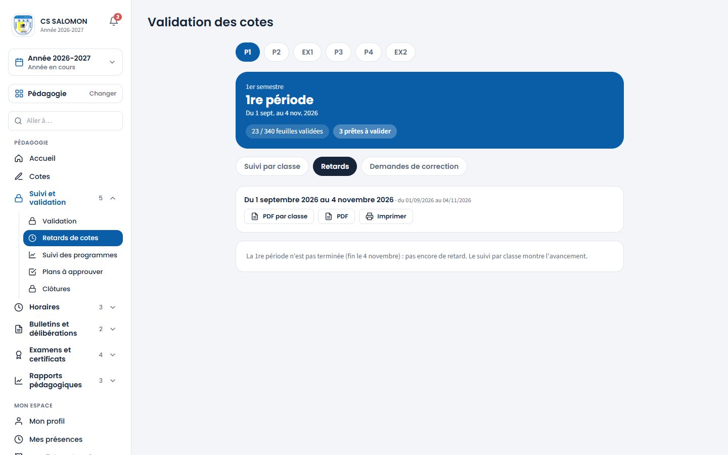 Onglet Retards de la validation (ordinateur)