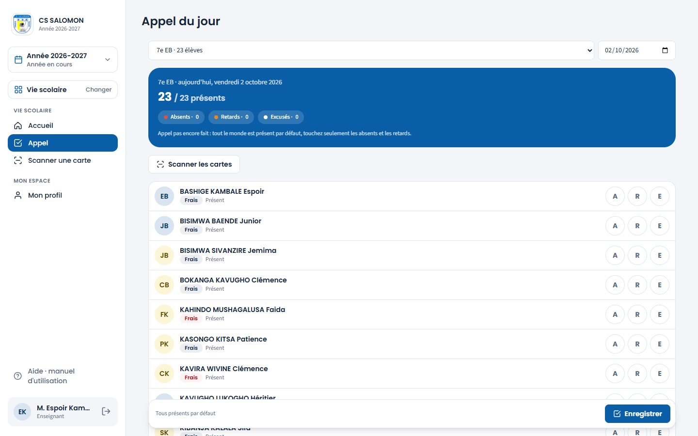 Appel du jour de la 7e EB (ordinateur)