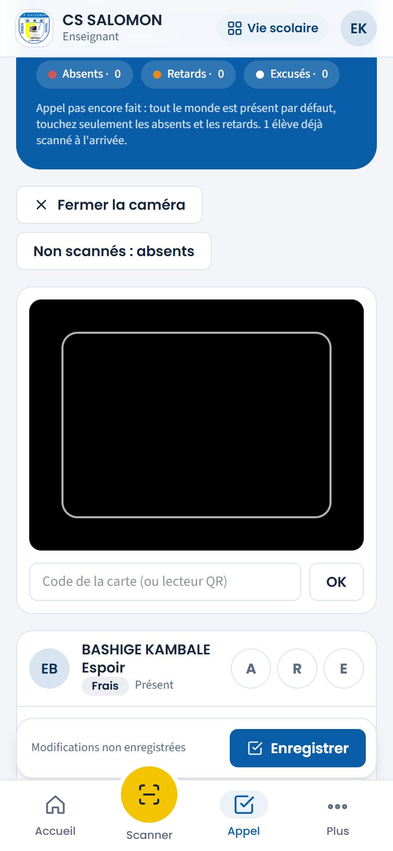Scan des cartes en classe (téléphone)