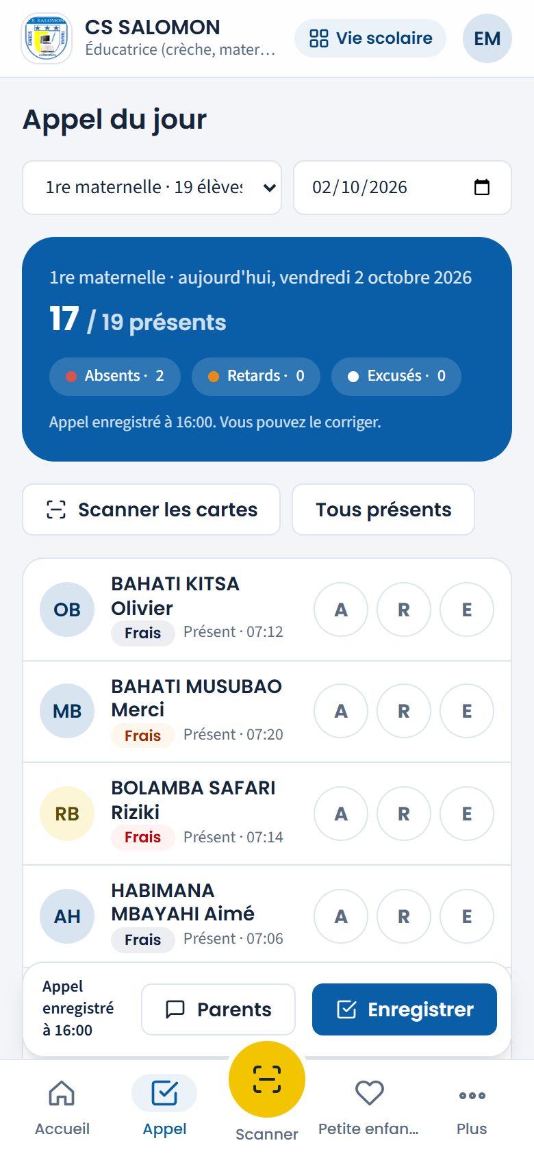 Bouton Parents après l'appel (téléphone)