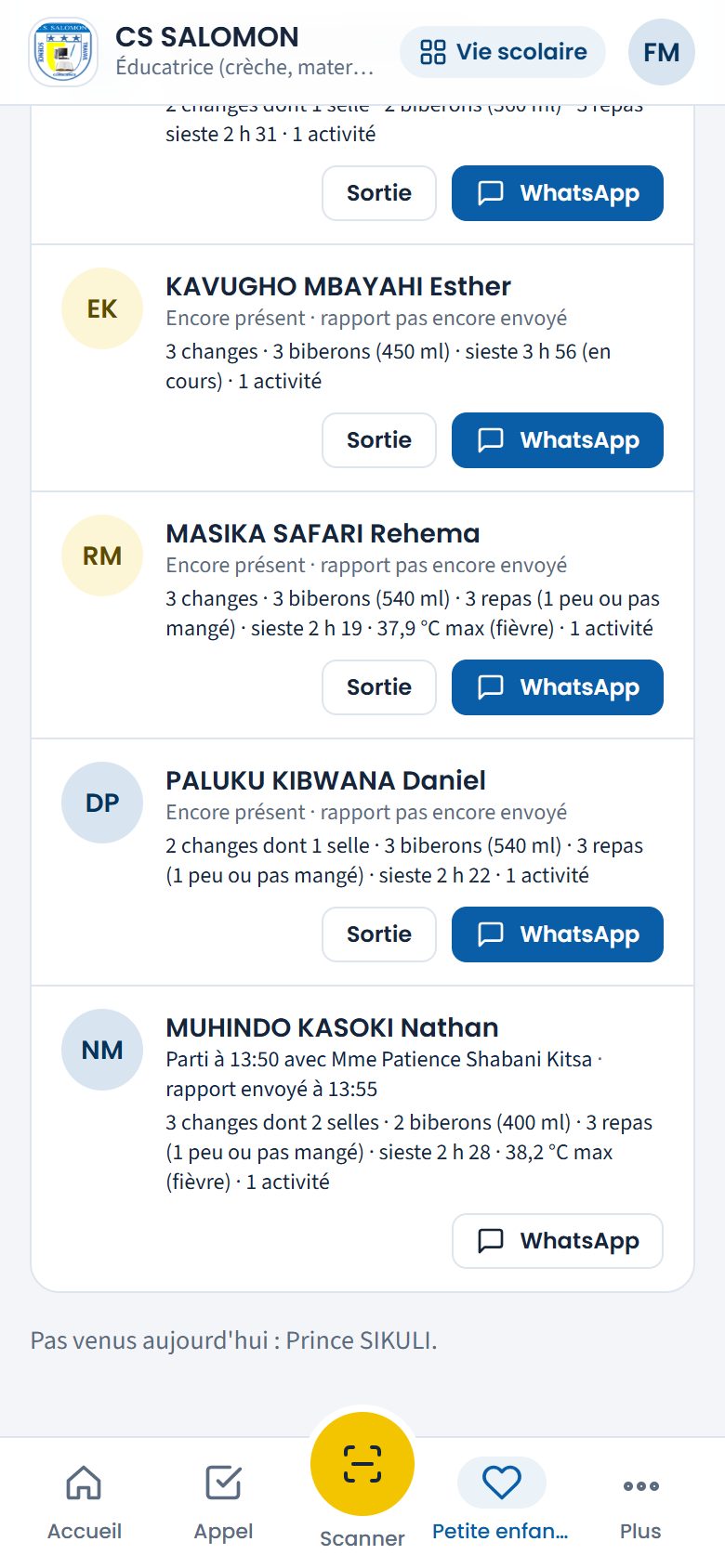 Écran Départs des Trotteurs (téléphone)