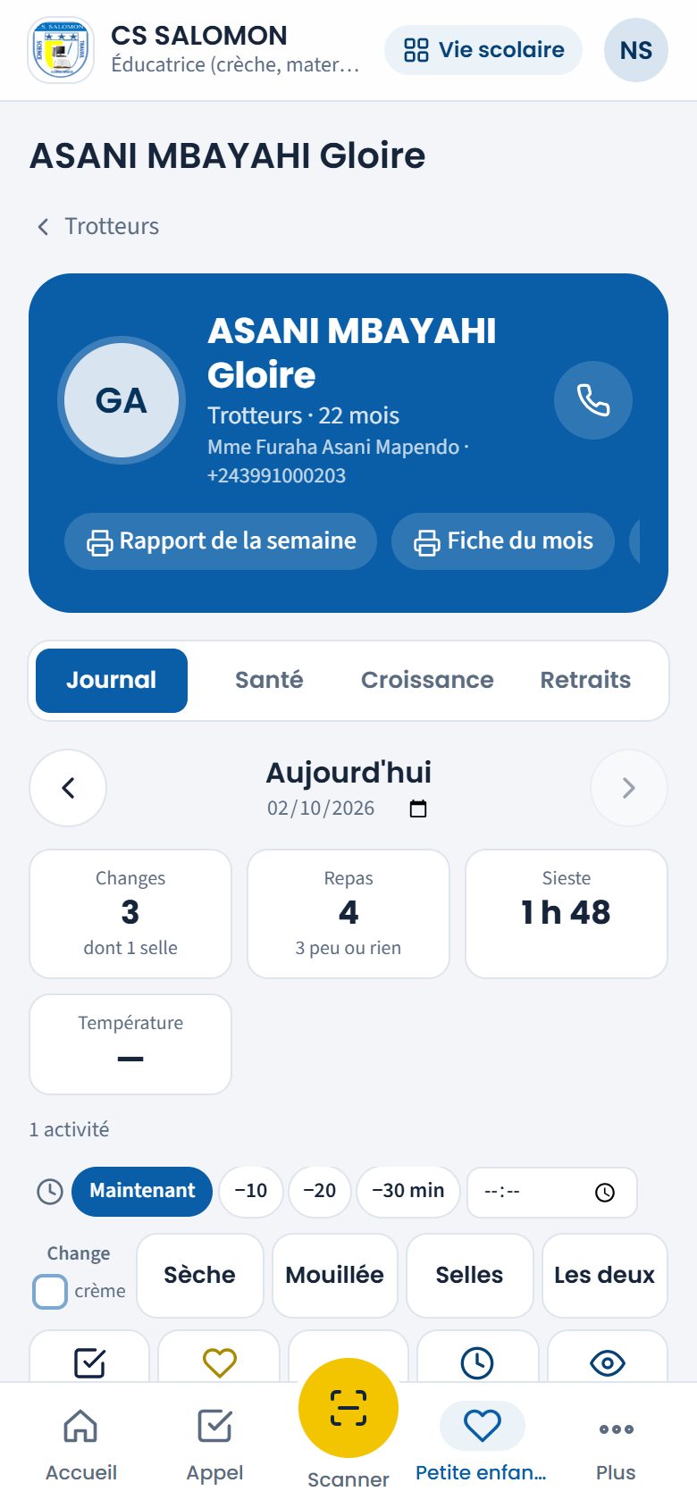 Compteurs du jour de Gloire ASANI (téléphone)