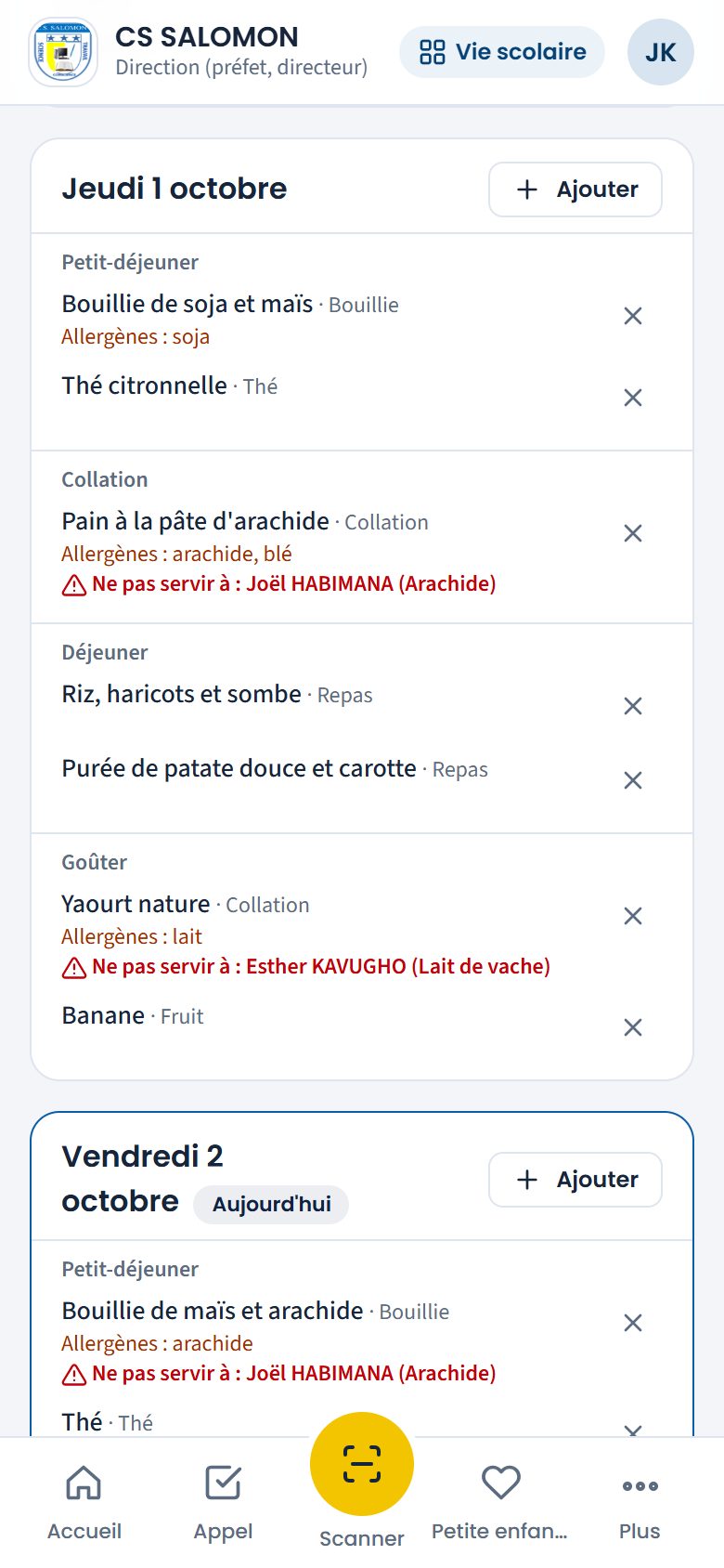 Menu de la semaine (téléphone)