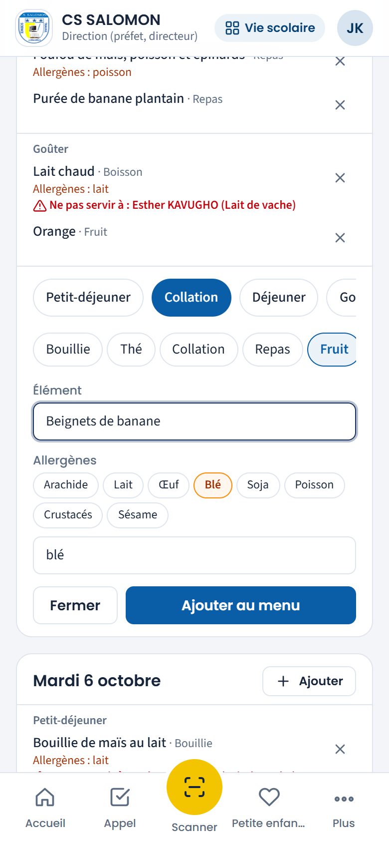 Ajout d'un élément au menu (téléphone)