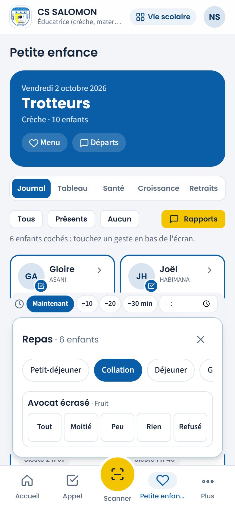 Quantités de la collation (téléphone)
