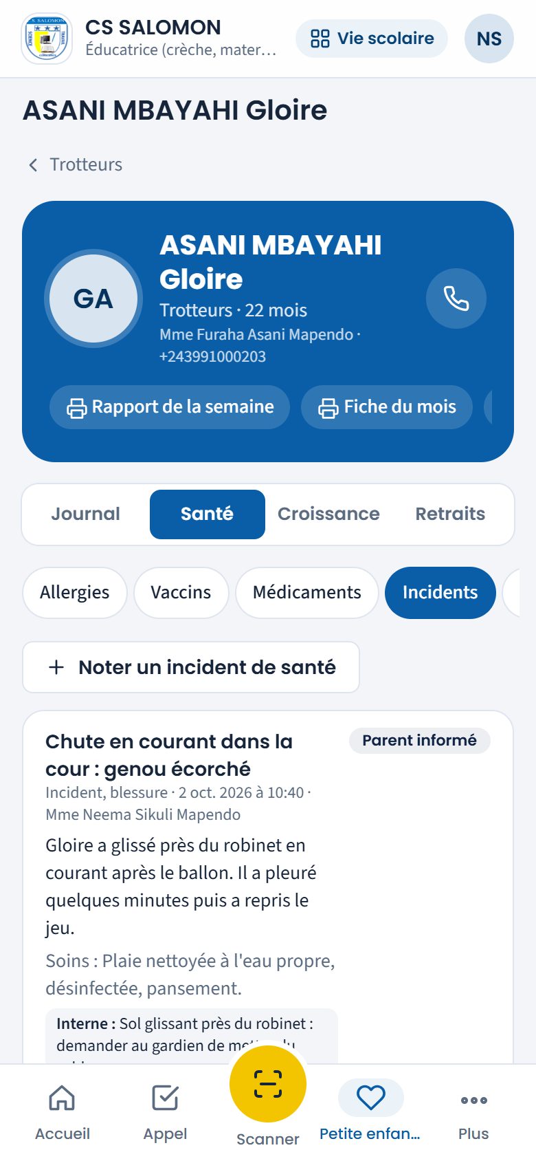 Incident de Gloire ASANI (téléphone)