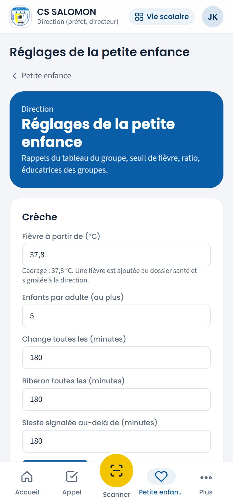 Réglages de la petite enfance (téléphone)