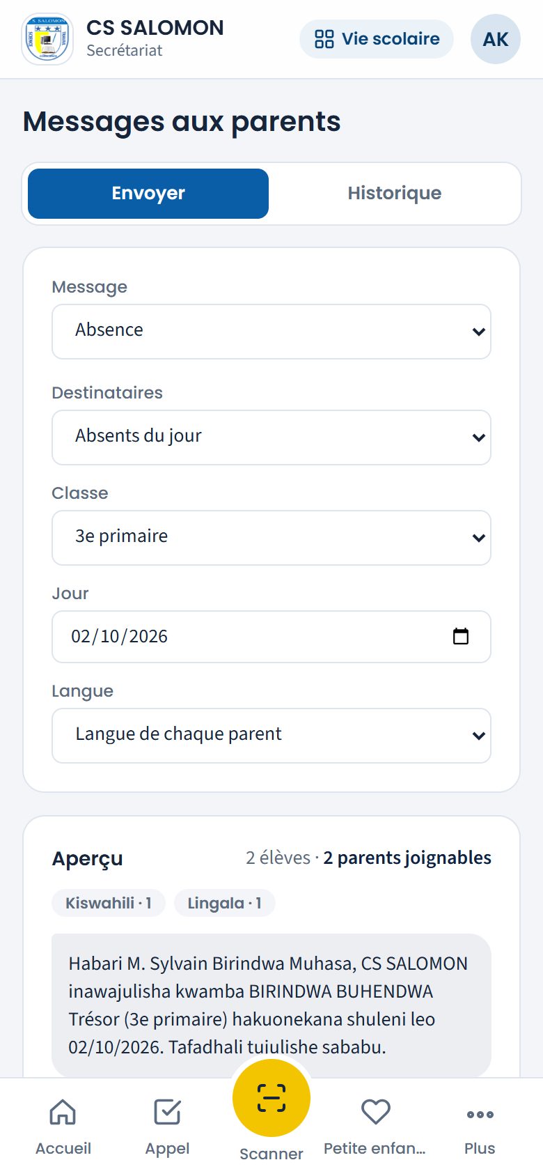 Absents du jour de la 3e primaire (téléphone)