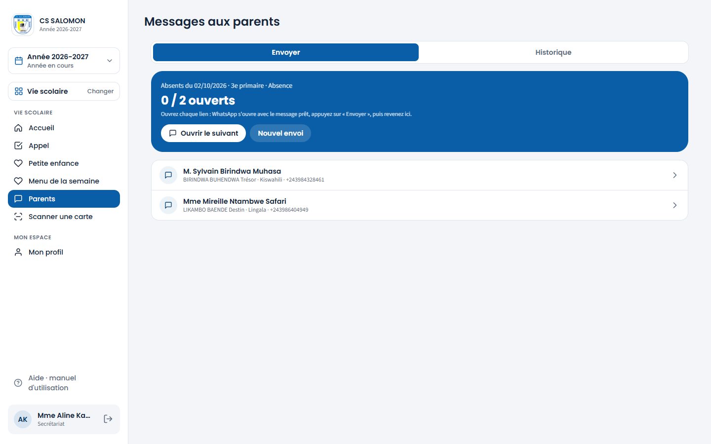 Liste des messages à ouvrir (ordinateur)