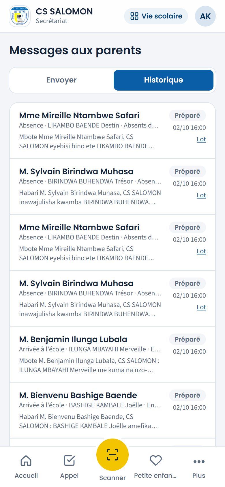 Historique des messages (téléphone)