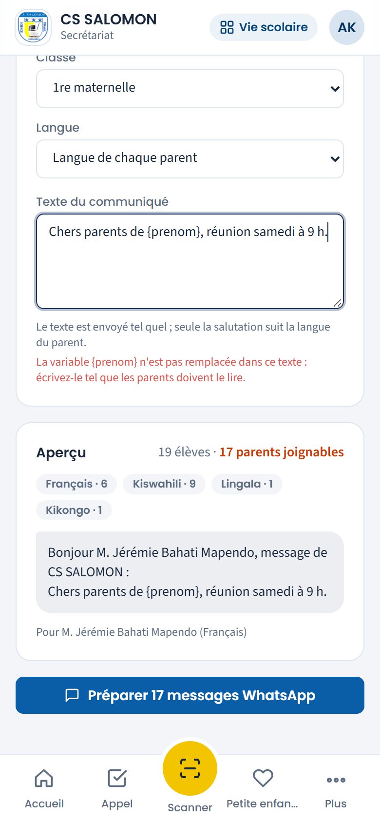 Variable refusée dans un communiqué (téléphone)