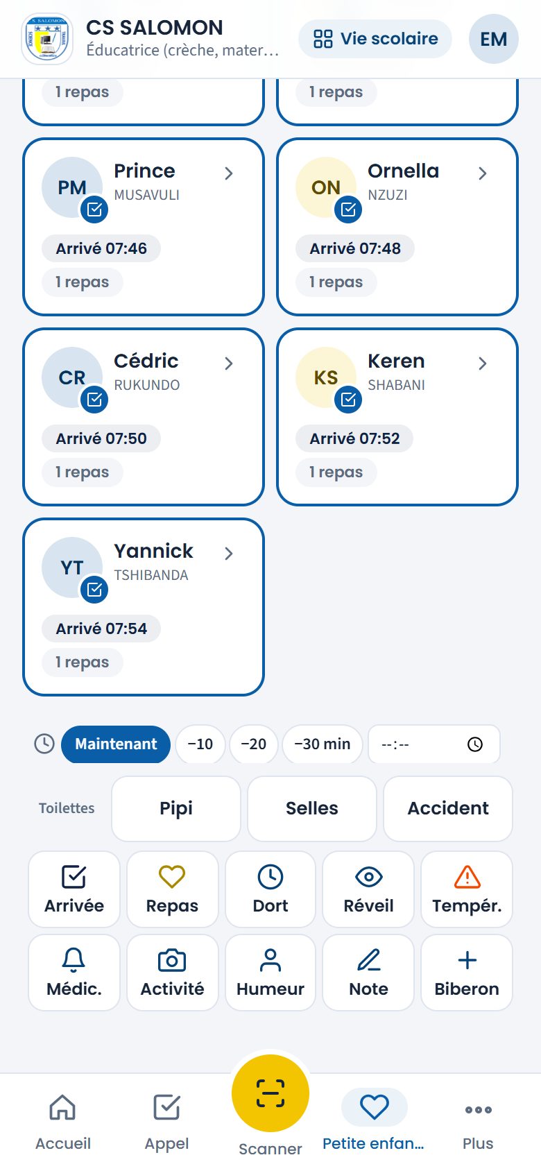 Saisie rapide pour les enfants présents (téléphone)