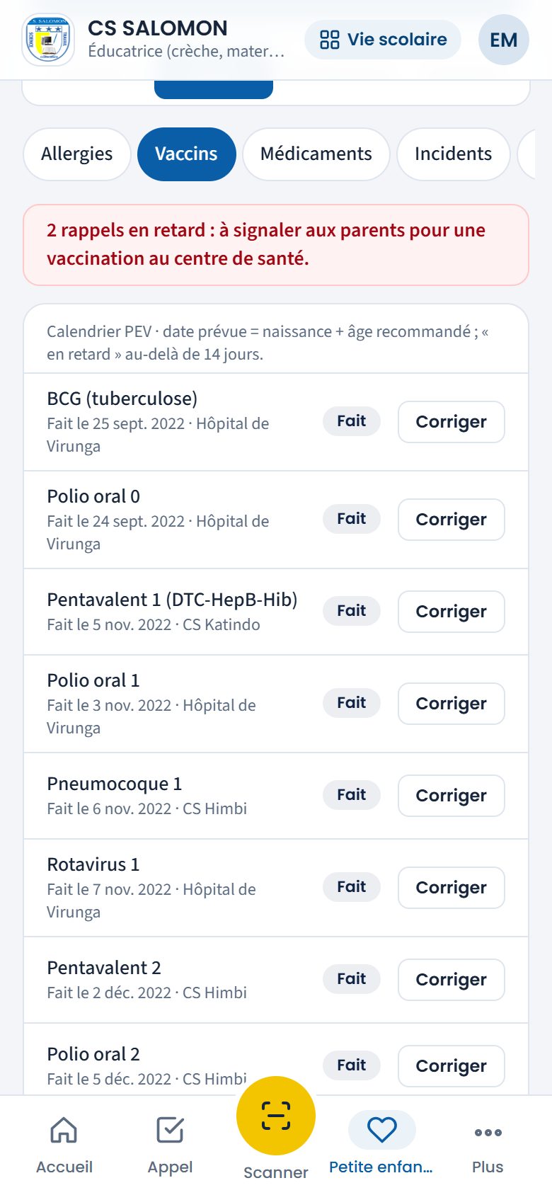 Vaccins d'un enfant (téléphone)