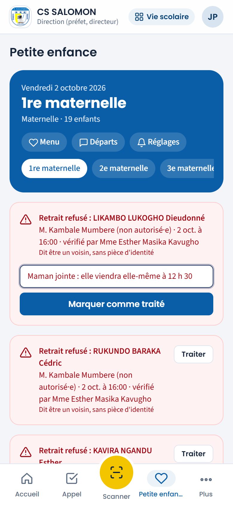 Traitement d'une alerte de retrait (téléphone)