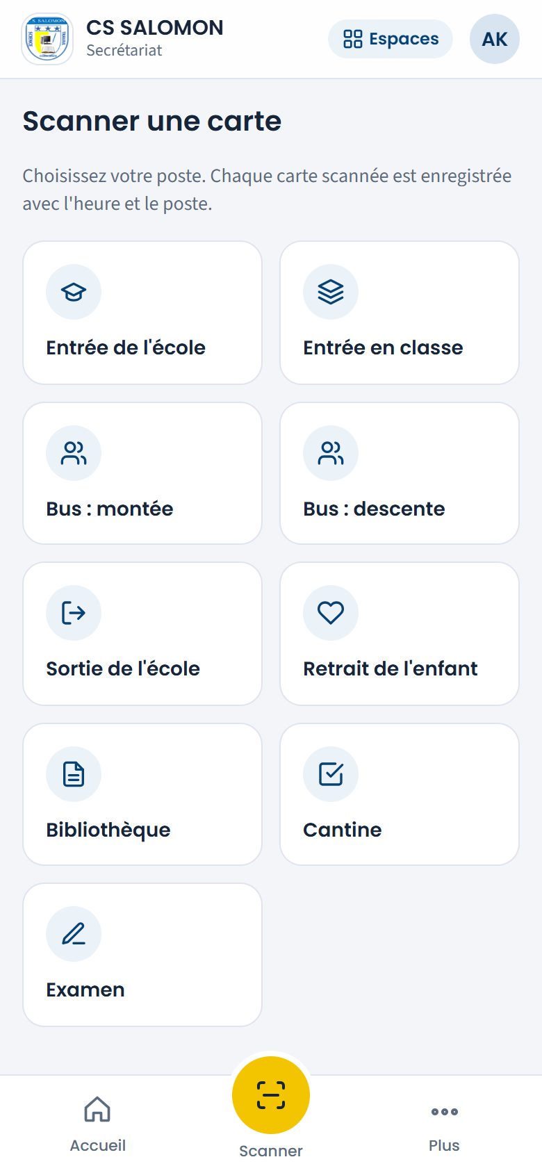 Choix du poste de scan (téléphone)