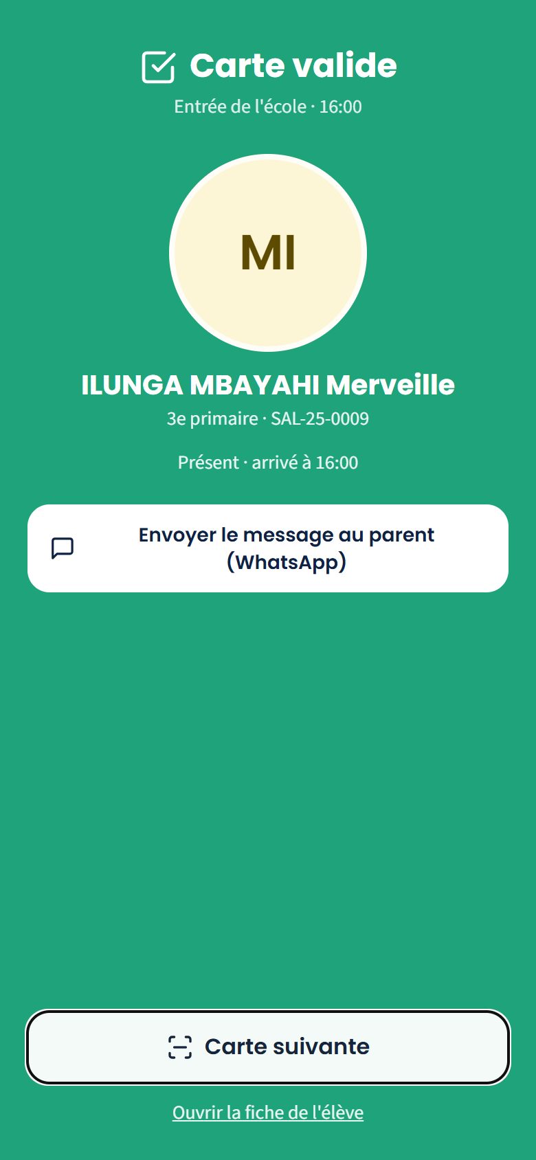 Carte valide à l'entrée (téléphone)