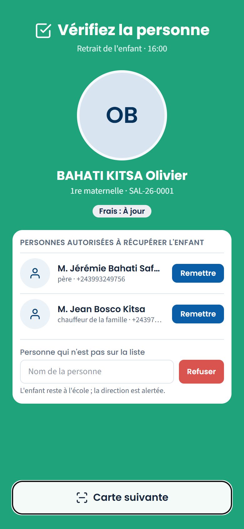 Retrait : personnes autorisées (téléphone)